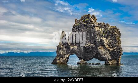 Hvitserkur rock formation in Hunafjordur fjord, Iceland Stock Photo