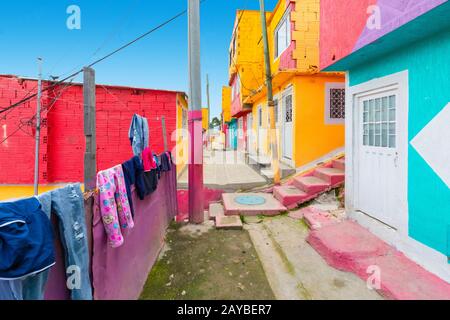 Bogota district called Los Puentes colorful houses in a sunny day Stock Photo