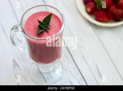 Smoothie with ripe sweet strawberries and yogurt Stock Photo