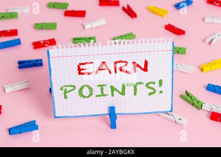 Writing note showing Earn Points. Business photo showcasing collecting scores in order qualify to win big prize. Stock Photo