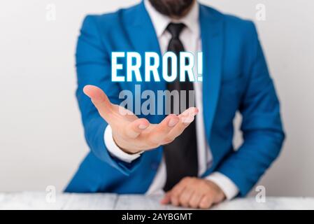 Text sign showing Error. Conceptual photo state or condition of being wrong in conduct judgement or program Man holds empty pape Stock Photo
