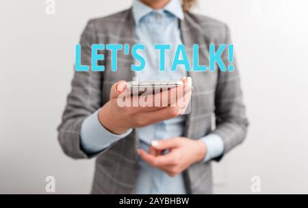 Word writing text Let S Talk. Business concept for they are suggesting beginning conversation on specific topic Business concept Stock Photo