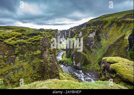 Fjadrargljufur Canyon in south east of Iceland Stock Photo