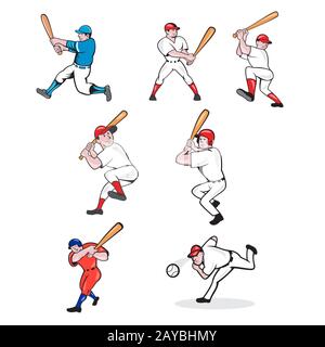 Baseball Player Cartoon Set Stock Photo