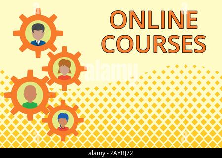 Word writing text Online Courses. Business concept for Revolutionizing formal education Learning through internet Gearshaped pic Stock Photo