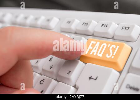 Word writing text Faq S. Business concept for list of questions and answers relating to particular subject White pc keyboard wit Stock Photo