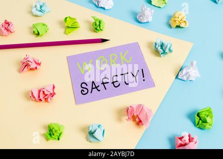 Word writing text Work Safety. Business concept for policies and procedures in place to ensure health of employees. Stock Photo