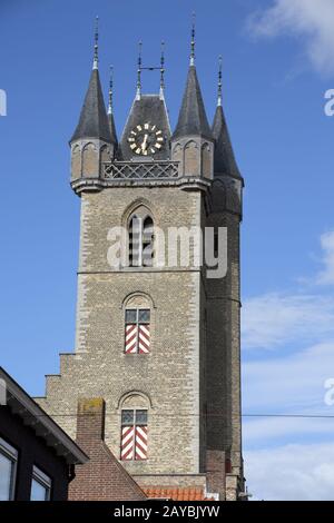 historical bell tower from 1396, Sluis, Zeeland, Netherlands Stock Photo
