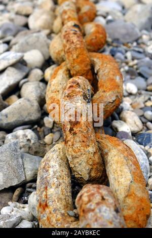 Rusty anchor chain Stock Photo
