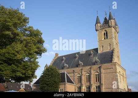 town hall and historical bell tower from 1396, Sluis, Zeeland, Netherlands Stock Photo