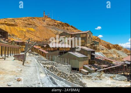 The old tin factory on the Cerro Rico mountain, famous for the silver mines in Potosi, Bolivia. Stock Photo