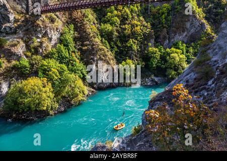 Bungee jumping on a bridge Stock Photo