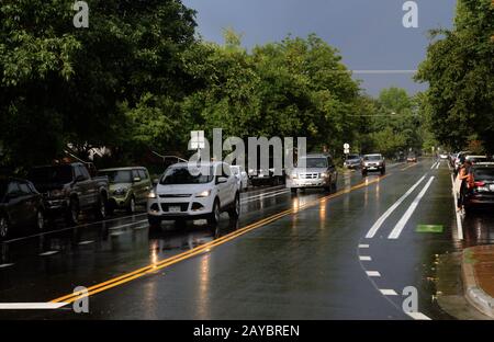 Spruce Street in Boulder when the sun comes out after a summer rain Stock Photo