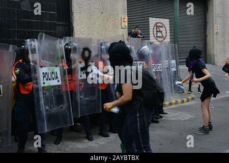 Mexico City, Mexico. 14th Feb, 2020. Several feminist demonstrators ...