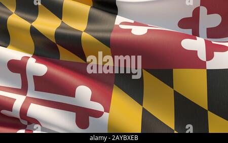 High resolution close-up Flag of Maryland - United States of America states flags collection. 3D illustration. Stock Photo