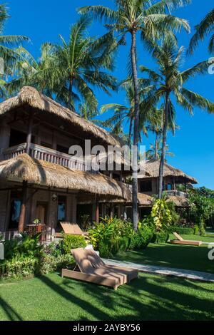 Coral View Villas Hotel situated in Lipah bay, Amed, East Bali, Indonesia. Stock Photo