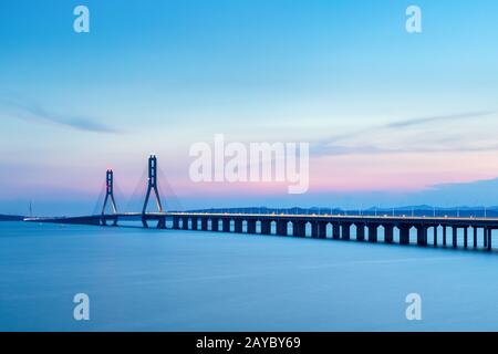 poyang lake cable-stayed bridge in sunset