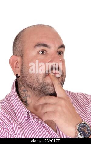 Hispanic man wondering what is going on Stock Photo