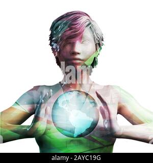 Black Business Woman Holding Globe Stock Photo