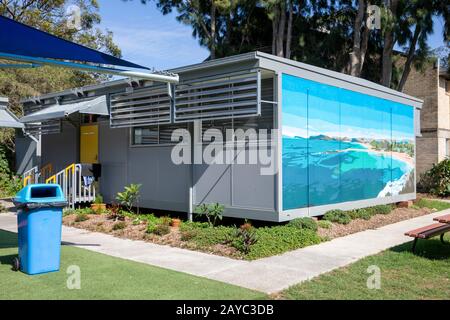 Sydney,demountable classrooms at a high school in Sydney,New South Wales,Australia, demountables provide additional teaching spaces at schools Stock Photo