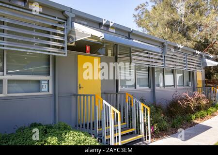 Sydney,demountable classrooms at a high school in Sydney,New South Wales,Australia, demountables provide additional teaching spaces at schools Stock Photo