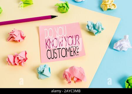 Writing note showing Do You Know Your Customer Question. Business photo showcasing service identify clients with relevant inform Stock Photo