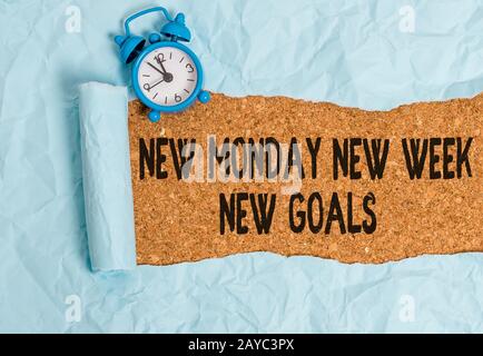 Handwriting text writing New Monday New Week New Goals. Concept meaning showcasing next week resolutions To do list. Stock Photo