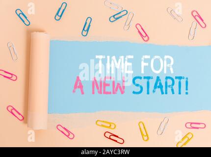 Conceptual hand writing showing Time For A New Start. Business photo showcasing something is supposed to begin right now Fresh j Stock Photo