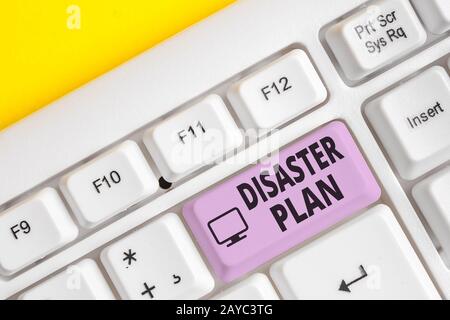 Writing note showing Disaster Plan. Business photo showcasing Respond to Emergency Preparedness Survival and First Aid Kit White Stock Photo