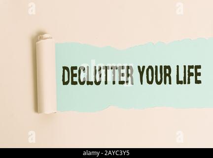 Conceptual hand writing showing Declutter Your Life. Business photo showcasing To eliminate extraneous things or information in Stock Photo