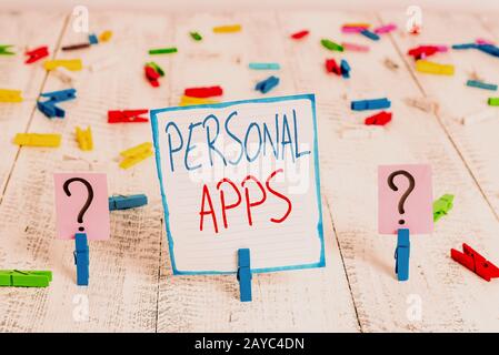 Conceptual hand writing showing Personal Apps. Business photo showcasing Organizer Online Calendar Private Information Data Crum Stock Photo