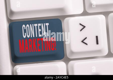 Handwriting text writing Content Marketing. Concept meaning involves creation and sharing of online material White pc keyboard w Stock Photo
