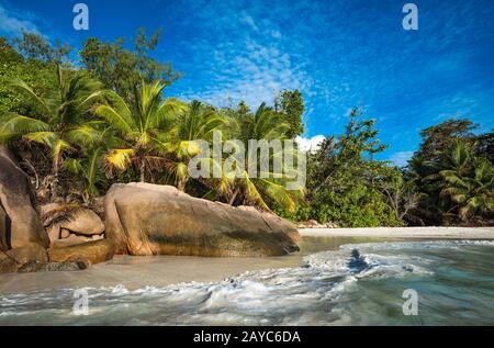 Tropical island beach Anse Lazio, Praslin, Seychelles Stock Photo