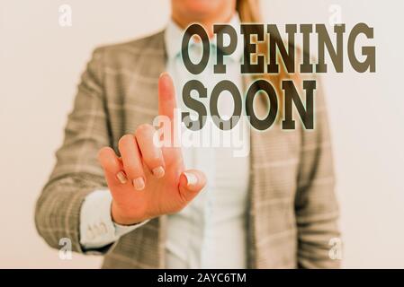 Word writing text Opening Soon. Business concept for Going to be available or accessible in public anytime shortly Digital busin Stock Photo