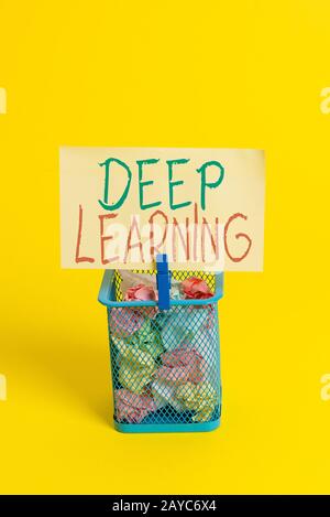 Handwriting text Deep Learning. Concept meaning Hierarchical Abstractions Artificial Intelligence Algorithm Trash bin crumpled p Stock Photo