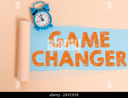 Text sign showing Game Changer. Conceptual photo Sports Data Scorekeeper Gamestreams Live Scores Team Admins. Stock Photo