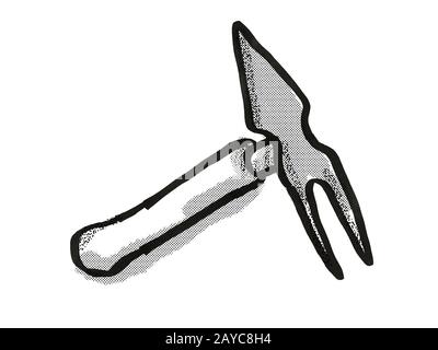 hand fork and hoe Garden Tool Cartoon Retro Drawing Stock Photo