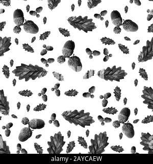 Acorns and oak leaf. Ink black and white drawing Stock Photo - Alamy