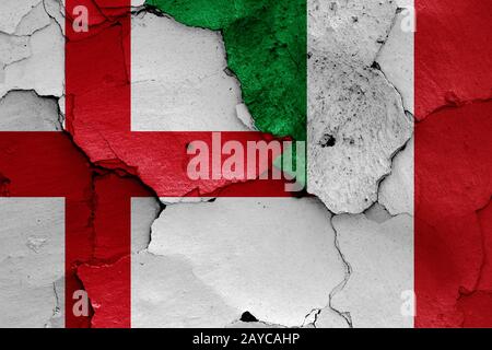Flags of Italy and England painted on cracked wall Stock Photo - Alamy