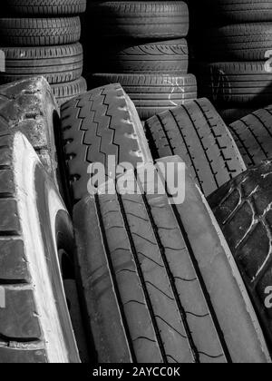 Stacks of old used tires Stock Photo