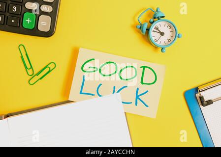 Text sign showing Good Luck. Conceptual photo A positive fortune or a happy outcome that a demonstrating can have Empty orange p