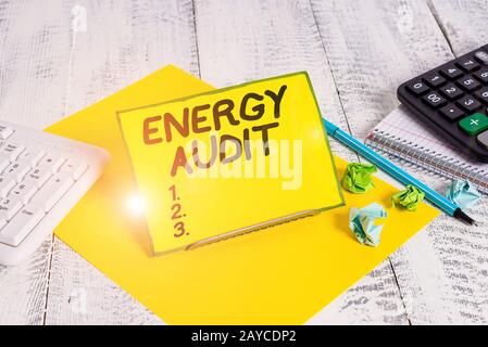 Conceptual hand writing showing Energy Audit. Business photo text assessment of the energy needs and efficiency of a building. Stock Photo
