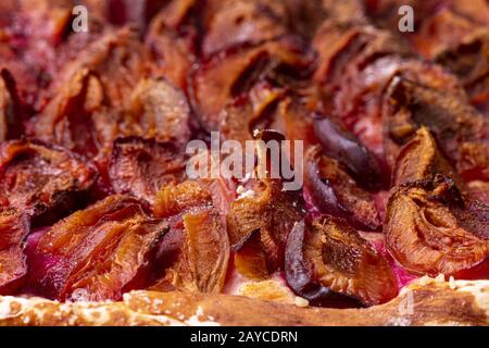 Bavarian plum cake on dark wood Stock Photo