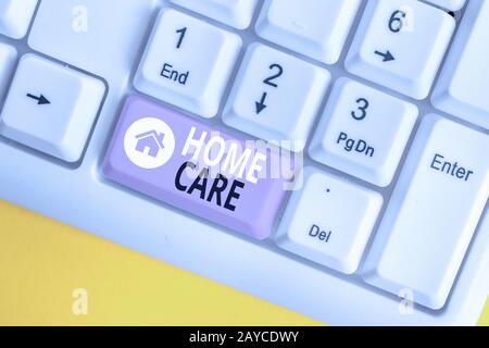 Word writing text Home Care. Business concept for Place where showing can get the best service of comfort rendered White pc keyb Stock Photo