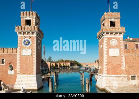 Entrance to Venetian Arsenal in Venice Stock Photo