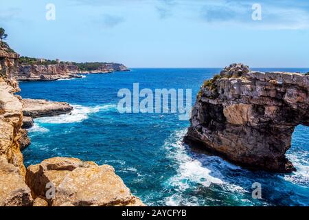 Natural rock arch, Mirador Es Pontas, Mallorca, Spain Stock Photo