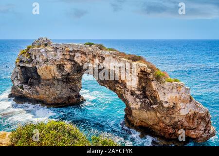 Natural rock arch, Mirador Es Pontas, Mallorca, Spain Stock Photo