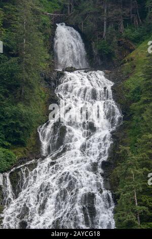 View of a waterfall in Red Bluff Bay on Baranof Island, Tongass National Forest, Alaska, USA. Stock Photo