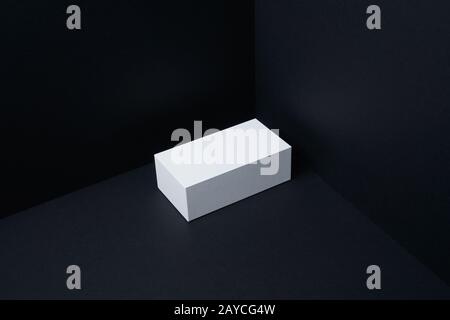 White box on mockup three dimensional black background Stock Photo