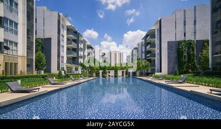 Modern residential buildings with outdoor facilities Stock Photo